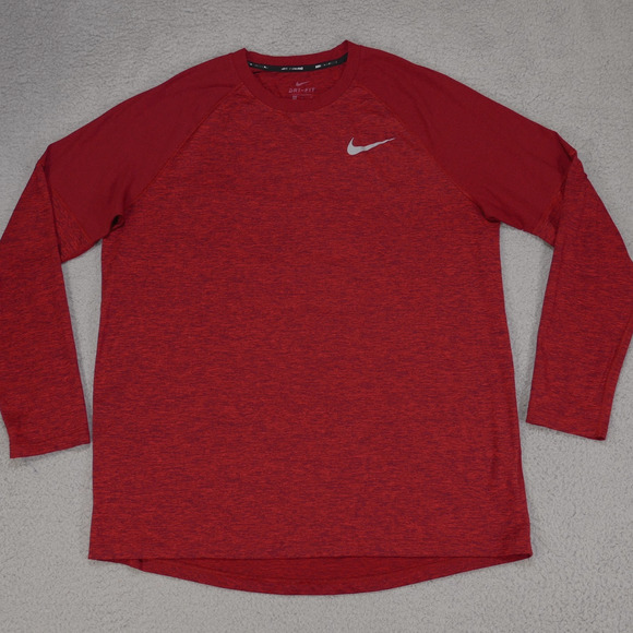 Nike Dri-FIT Running Shirt Mens Large Red Long Sleeve Reflective - Picture 1 of 14